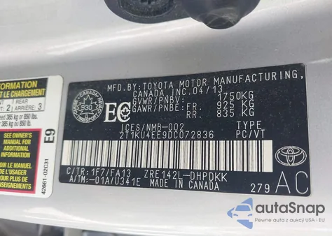 2013 Toyota Matrix from USA, damaged, VIN 2T1KU4EE9DC072836